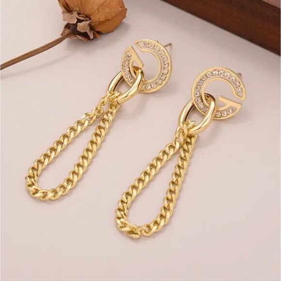 Diamond G 14k Gold Plated Chain Tassel Earrings - Picture 1 of 6